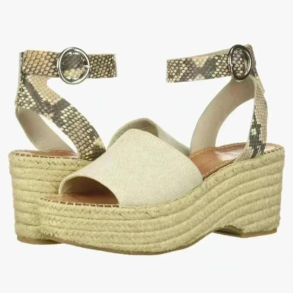 Dolce Vita Lesley Snake Cream Wedge Sandal Espadrille Platform